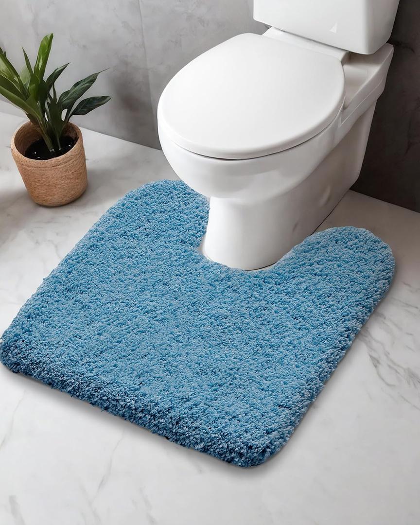 Disolla Toilet Rug U Shaped Blue 23x24 Machine Washable Non Slip Toilet Floor Mat Soft Plush Contour Rug for Bathroom Floor