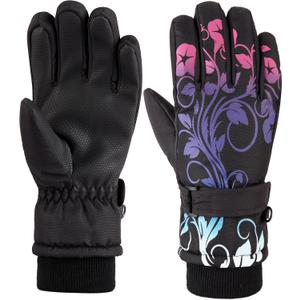 Kids Waterproof Ski Snowboard Gloves Mittens Thinsulate Lined Winter Cold Weather Gloves for Boys and Girls (13/15, Gradient Printing)