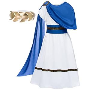 Greek Toga Costume for Kids Boys Ancient Greece Mythos Philosopher Rome Nobility Cosplay 3-7 Years Blue