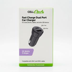 CellCandy - Dual Port Car Charger - USB-C & USB-A