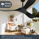 52 Inch Black Outdoor Ceiling Fan No Light, 3 Blade Wood Propeller Ceiling Fans for Patios, Wet Rated Indoor Ceiling Fan without Light for Living Room Bedroom with Remote