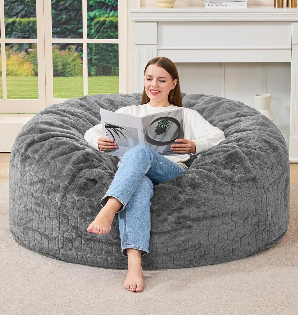 Hobestluk Bean Bag Chairs Adult Bean Bags with Fluffy Cover, Large Beanbag Chair with Filler Giant Bean Bag Chairs for Adults for Living Room, Bedroom (Light Grey, 4FT - 44 x 44 x 24)