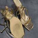 LISHAN Women's Stiletto High Heels Strappy Lace Up Sandals (8, Gold)