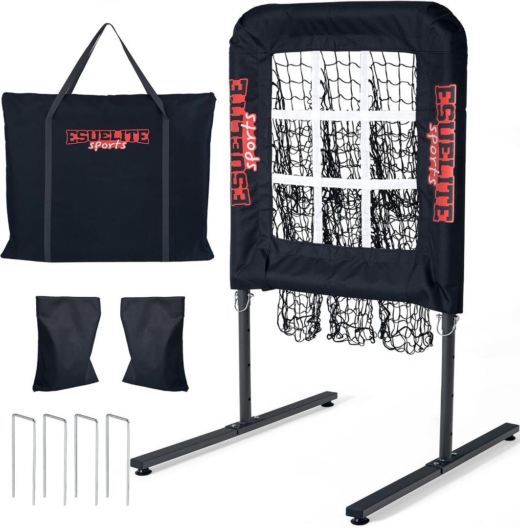 9 Hole Pitching Net with Strike Zone, Baseball Softball Pitching Target Adjustable Height Portable Indoor Outdoor Training Equipment for Pitchers of All Levels, Coaches, and Players