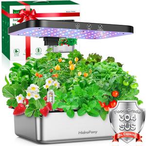 Hydroponics Growing System Indoor Garden - Herb Garden with Grow Light, 15 Pods Stainless Steel Indoor Garden Kit, Auto Timer, Gardening Gift for All Ages (Sliver)
