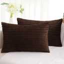 Simmore Decorative Spring Throw Pillow Covers 12x20 Set of 2, Soft Natural Plush Flannel Double-Sided Fluffy Lumbar Pillow Covers for Couch Sofa Living Room, Brown