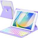 Case with Keyboard for iPad 9th 8th 7th Generation 10.2 inch,7 Rainbow Backlit Detachable Wireless Keyboard Rotatable Magnetic Cover with Pencil Holder for iPad Air 3rd Gen/Pro 10.5 Purple