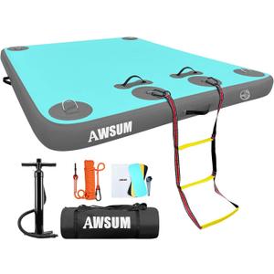 AWSUM Inflatable Floating Dock Air Dock Platform Floating Island Raft with None-Slip Surface for Pool Beach Ocean (5 x 6 ft, Mint Green/Gray)