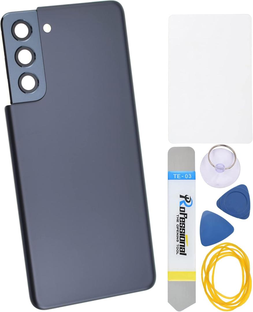 Phantom Gray Plastic Back Panel Cover Replacement for Samsung Galaxy S21 with Rear Camera's Frame Rear Camera's Glass Cover Pre-Install Adhesive and Installation Instruction Tool Kit