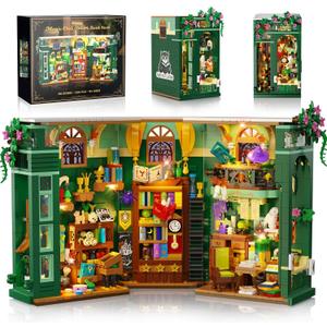 Magic Owl Station Book Nook Building Set with Lights, DIY Booknook Building Block Toy for Bookshelf Home Decor, 1239 PCS Bookend House Building Kit Gift for Adults Teens Boys Girls Ages 10+