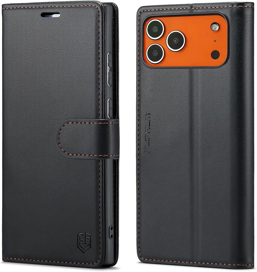 Wallet Case for iPhone 17 pro with Credit Card Holder,PU Leather Folio Flip Kickstand Protective Shockproof Cover for Apple 17 pro Phone Case (Black, for iPhone 17 Pro - 6.3'')