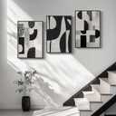 Large Framed Black and White Abstract Wall Art for Living Room, 3 Piece Modern Canvas Prints Paintings Artwork for Walls, Minimalist Geometric Pictures for Entryway Hallway Office Wall Decor 24x36 In