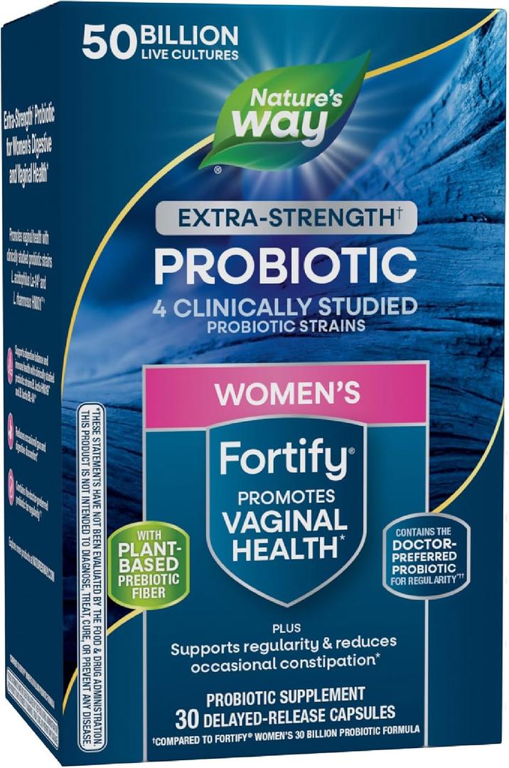 Nature's Way Fortify Extra Strength Womens Probiotic 50 Billion CFU, Potent Multi-Strain Probiotic for Digestive, Vaginal and Immune Support*, Once-Daily Capsule, 30 Capsules (EXP 08/09/35)