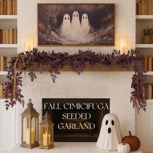 Fall Decor - Fall Decorations for Home - Fall Deals 6 Ft Plum Cimicifuga Seeded Garland - Artificial Leaf Garland Centerpieces for Tables Mantle - Autumn Halloween Decoration for Indoor Wedding Room