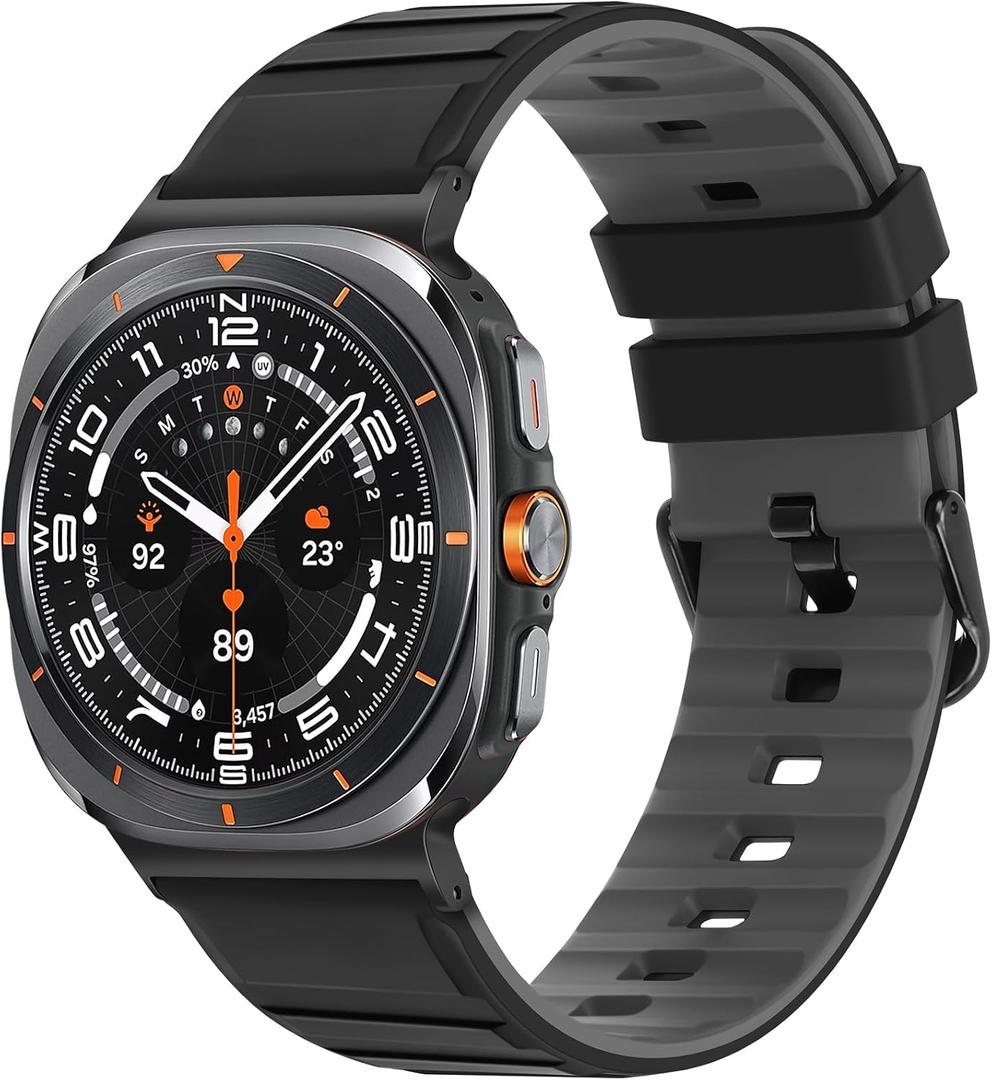 Tasikar No Gap Bands Compatible with Samsung Galaxy Watch Ultra 47mm (2025/2024) Soft Silicone Sport Strap for Galaxy Watch Ultra 47mm (2025/2024) Women Men, Black Grey