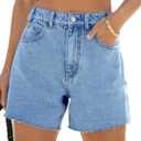 Goranbon Womens High Waisted Jean Shorts Straight Leg Raw Hem Retro Denim Shorts Summer Hot Pants with Pockets (Blue)