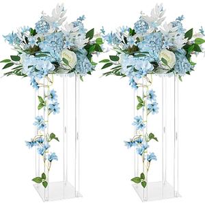 LANLONG 2 Pcs Acrylic Vase Wedding Centrepieces, 23.6in Clear Column Flower Stand Rectangular Display Rack, Cylinder Pedestal Stands for Parties Wedding