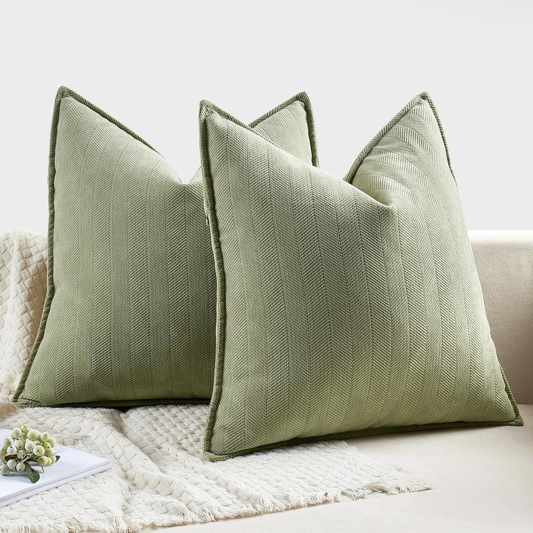MIULEE Pack of 2 Chenille Decorative Throw Pillow Covers Bundle Pack of 2 Chenille Decorative Throw Pillow Covers 20x20 Inch 18x18 Inch Sage Green