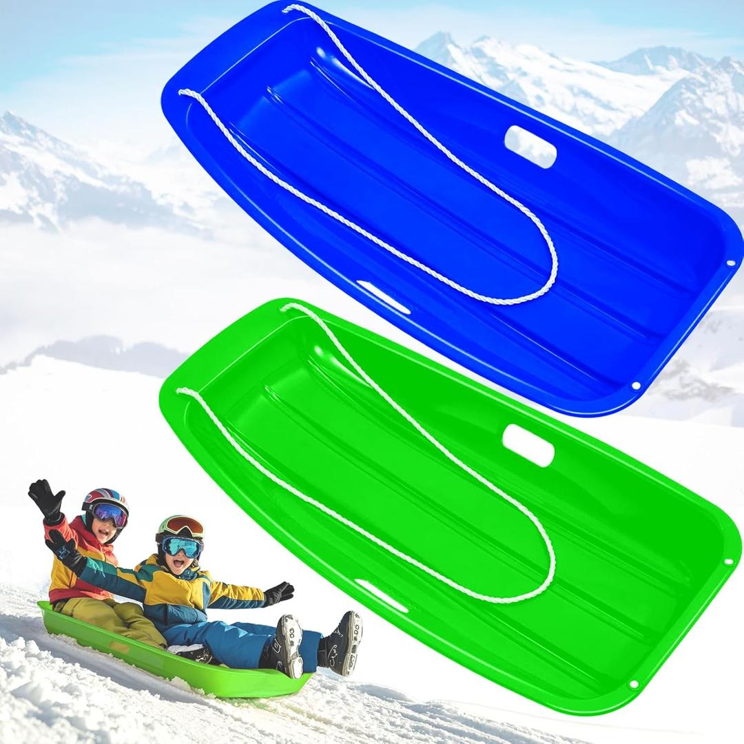 Snow Sled, Sleds for Kids and Adult - 35" Downhill Sprinter Heavy Duty Toboggan Sled for 1-2 Rider with 2 Handles and Pull Ropes, Ultimate Snow Fun for Kids Outdoor Winter Sledding Gift