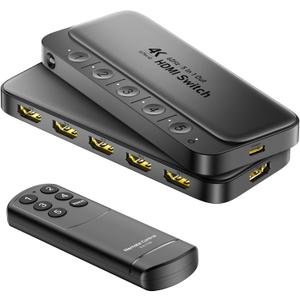 ByteWave HDMI Switch 5 in 1 Out with Remote - 4K@60Hz, HDCP2.3, HDR, 3D, Dolby Support, Multi HDMI Port Selector Box, 5x1 Game Switcher Hub Compatible with PS5, Switch1/2, Xbox, Roku, TV Stick - Black