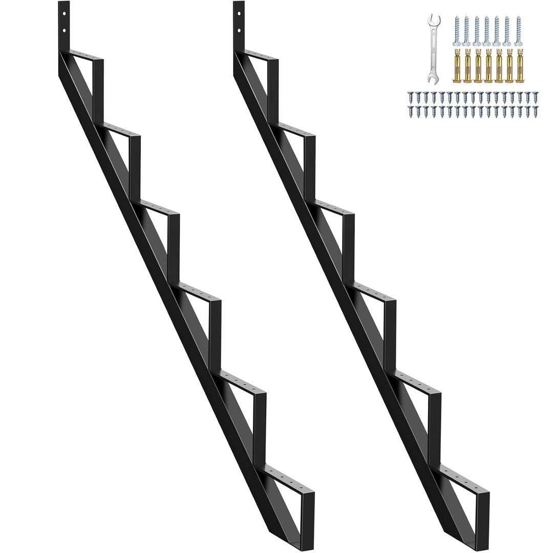 Galvanized Steel Stair Riser 6 Step, Metal Stair Stringers for Deck Height 49.6 inches, Steel Stair Step Riser for Outside Stairs2Pack