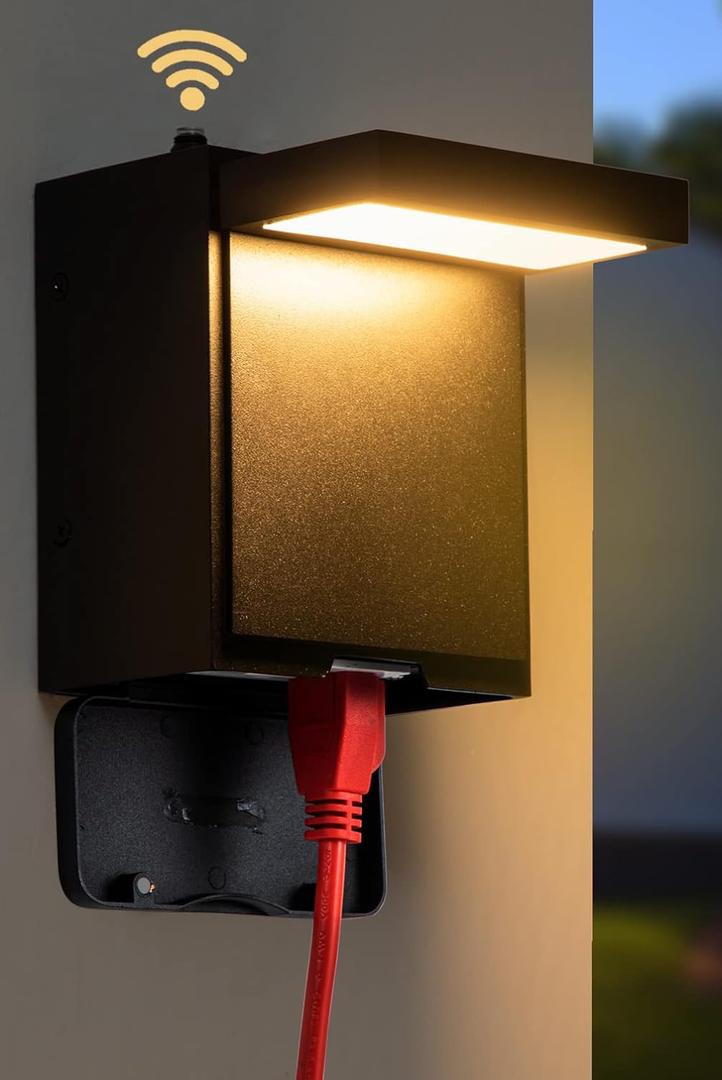 LED Outdoor Wall Light with GFCI Outlet,Dusk to Dawn Modern LED Outdoor Porch Light with Two Outlet Built-in,3000K Warm Yellow Outdoor Sconce,IP66 Waterproof Wall Mount External Security(Dusk to Dawn) (Small-Dusk to Dawn)