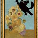 YD&YZY Black Cat Sunflower Wall Art 16x24 inch Gold Framed