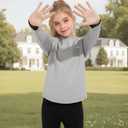 Girls' Sweatshirt Grey Long Sleeve Sports Tops Round Neck Loose Pullover Solid Athletic Tee Shirts (Gray)