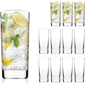 OUWO Highball Glasses Set of 12, 13oz Tall Drinking Glasses, Water Glass for Kitchen, Tom Collins Glasses, Mojito Glass Cups, Cocktail Glasses for Bar Glassware