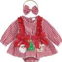 Baby Girl Christmas Outfit Newborn Girl Xmas Santa Romper Dress Bowknot Onesie Cute Fall Winter Baby Clothes (0-3 Months, Red Plaid)