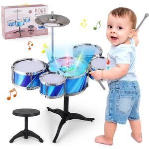 Kids Drum Set for Toddlers (15-Piece), Drum Set for Kids Age 3-5, Musical Toys for Boys Girls, Birthday for Kids, Drum Kit Instrument for Beginner Music Practice w/ 4 Lights