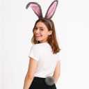 Furry Bunny Ears Headband with Tail Pom Pom Costume rabbit headbands tails Christmas Halloween Costume Adult Party (Gray)