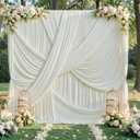 20ft12ft Ivory Backdrop Curtain for Wedding Parties, 4 Panels Wrinkle Free Polyester Photo Backdrop Drapes Back Drop Cloth for Birthday Photography Background, W5' x H12'