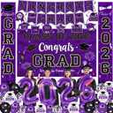 Graduation Decorations Class of 2026 Set - Purple Themed Congrats Grad Banner & Backdrop, Hanging Swirls, Porch Sign, Balloons, Foil Number 2026 for High School & College Celebrations, 18in, 12in, 10-inch