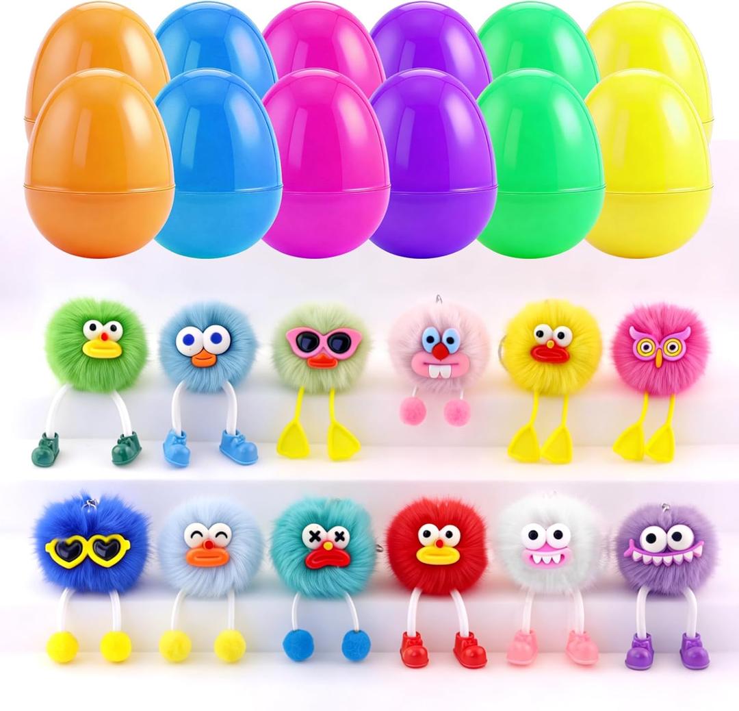 12 PCS PreFilled Easter Eggs with Plush Toys Keychain Decoration Stuffed Toy Great for Kids Boys Girls Easter Basket Stuffers Party Favors Easter Egg Fillers Hunt for Easter Egg Hunt Prizes