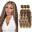 26 28 30 Inch Blonde Bundles Human Hair Water Wave Bundle P4/613 Highlight Brown 3 Bundles 300g/Pack Unprocessed Brazilian Virgin Hairs Double Weft Weaves Hair Extensions