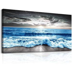 MHARTK66 Large Wall Decor For Office Wall Art For Living Room Modern Bedroom Wall Decor Blue Beach Sun Ocean Landscape Canvas Prints Wall Paintings Seascape Framed Pictures Artwork Home Decor 48x24