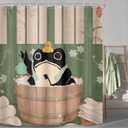 LGhtyro Funny Frog Shower Curtain Bathroom Set 71Wx78H Inches Cute Animal Cherry Blossom Japanese Asian Style Traditional Wooden Board Bath Accessories Rubber Duck Art Home Decor Fabric 12 Pack Hooks