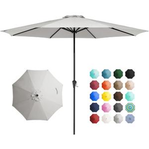 JEAREY 11' Patio Umbrellas Outdoor Table Market Umbrella w/Crank, 8 Sturdy Ribs, UV Protection Windproof for Garden, Deck, Backyard, Pool(Foggy Gray)