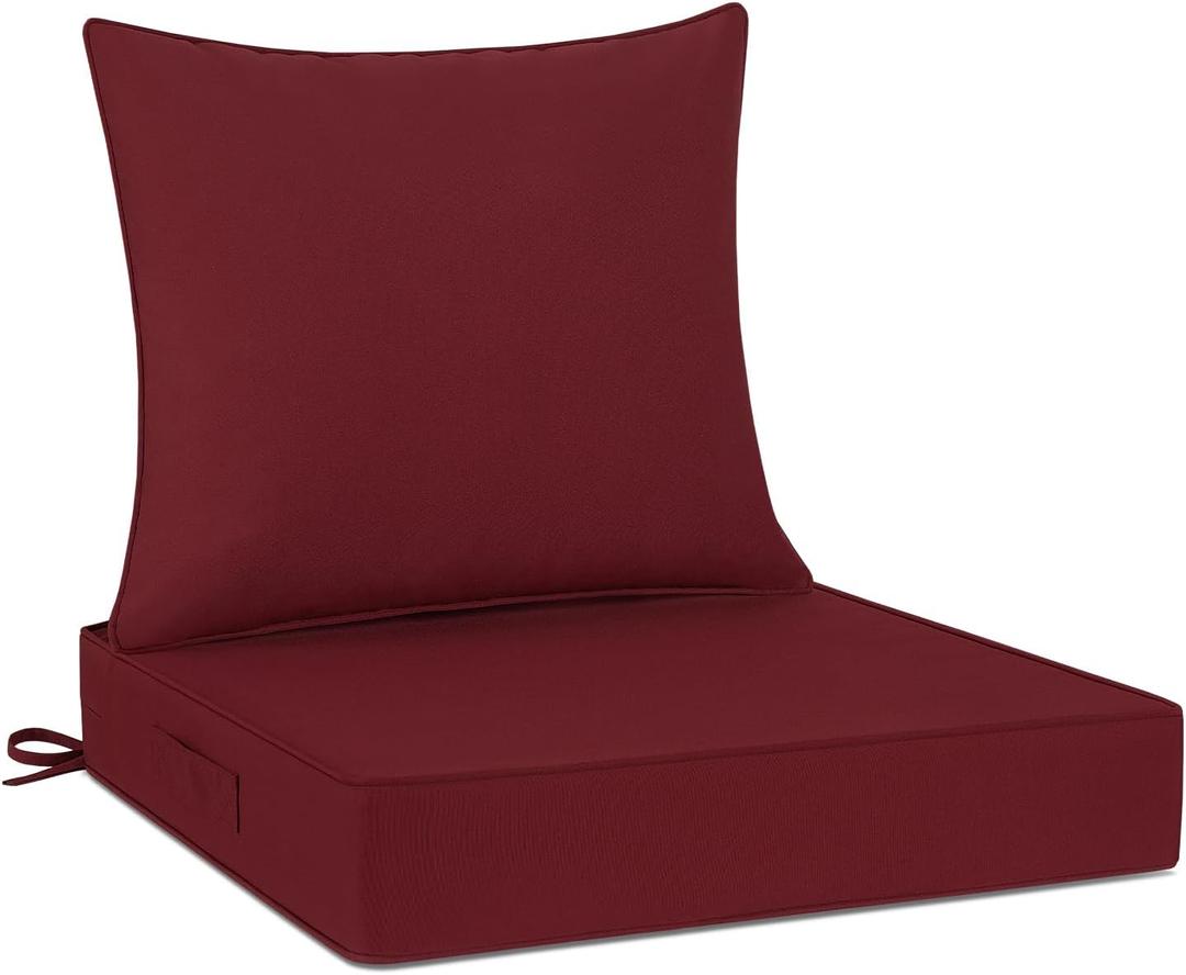 Cozyide Outdoor Chair Cushions 24x24, Washable Patio Furniture Cushions with Removable Cover, Waterproof Outdoor Deep Seat Cushion Set with Non-Slip Ties and Handle, Burgundy