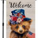 2 x Welcome 4th of July Bear Patriotic Garden Flag, America USA Stars Dark Blue Yard Lawn Outside Decor, Memorial Day Independence Day Outdoor Home Decoration Double Sided 12 x 18 inch