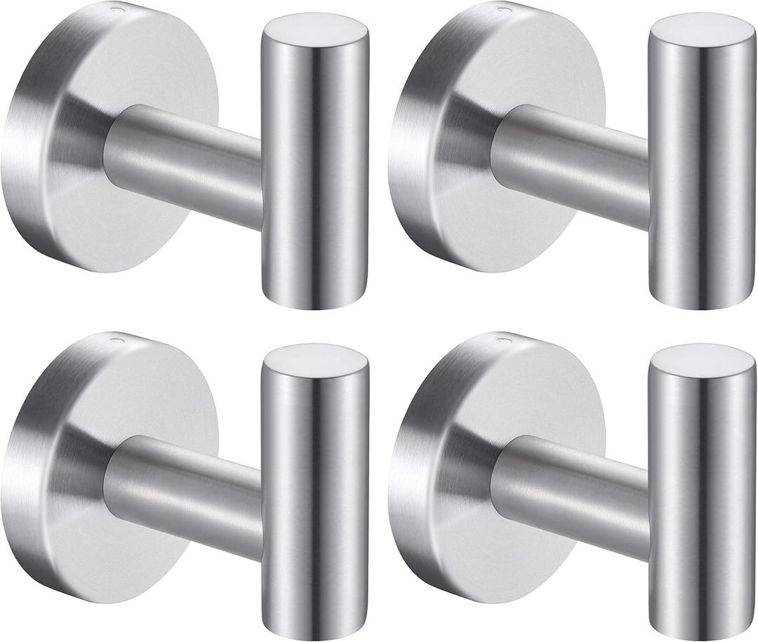Bath Towel Hooks Robe Hook Holder Wall Mount Heavy Duty Wall Hooks SUS 304 Stainless Steel Coat Hook Closet Door for Bathroom Bedroom Hotel Kitchen Garage Pool 4 Pack (Brushed Nickel) (Silver)