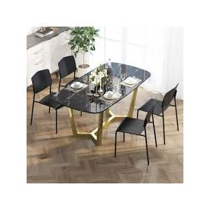 Modern Plastic Dining Chair Set of 2 with Metal Legs and Curved Back-Black