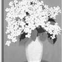 Woxfcart Hydrangea Flower Canvas Wall Art, White Floral Picture on Vase Print for Simple Gray Living Room Bedroom Decor 32 x 24 Inch