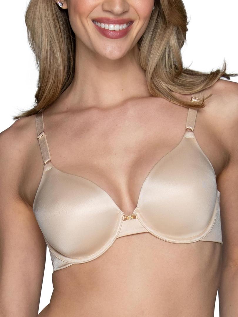 Vanity Fair Women's Full Coverage Beauty Back Smoothing Bra, 4-Way Stretch Fabric, Lightly Lined Cups up to DD (36C, Underwire - Beige)