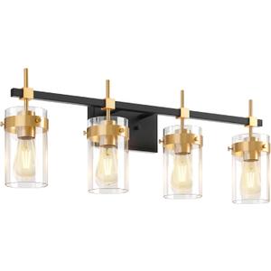 Amico Vanity Lights for Bathroom, 4-Lights Bathroom Light Fixture Over Mirror for Bath Glass Shade Light, Wall Sconce Lighting for Hallway Black and Gold