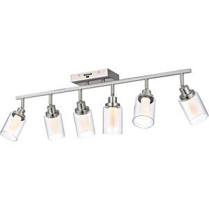 6-Light 5CCT LED Track Light Ceiling for Kitchen, Adjustable Directional Spotlight in Brushed Nickel Bathroom Lighting Fixture with Clear Glass & Frosted Colunm