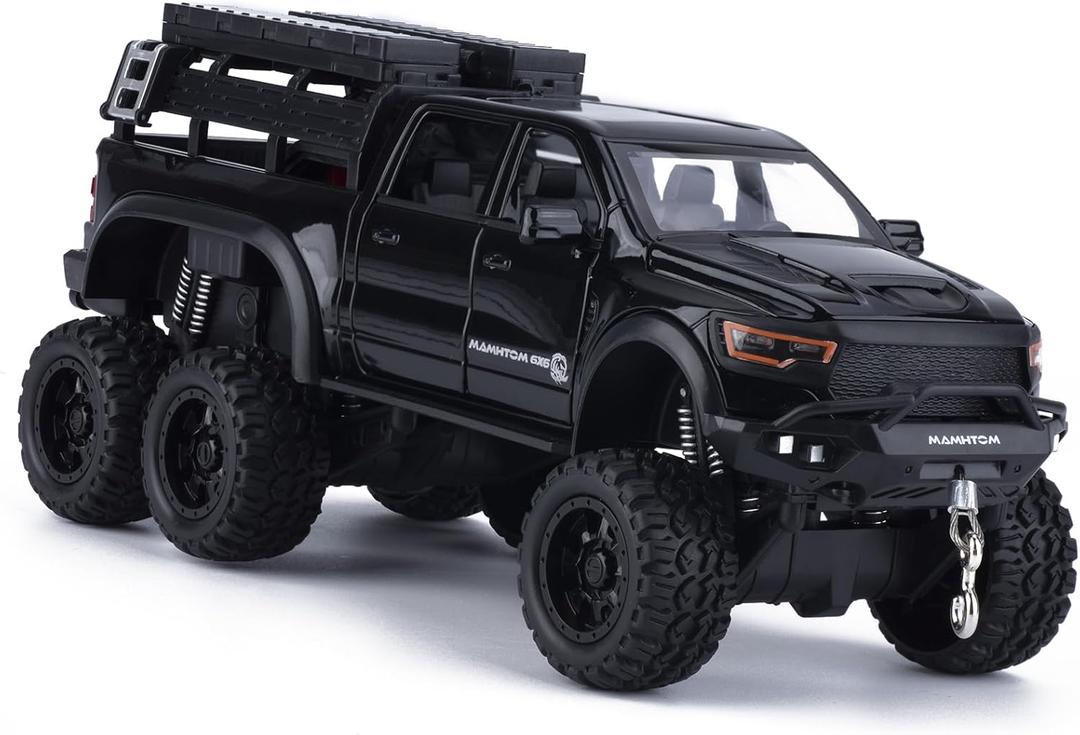 Pickup Truck Toy 1/24 Diecast Trucks Mammoth Model Car Kits,Metal Toy Truck Suitable for Kids and Car Collection,Pull Back Cars with Light and Sound,Trucks for Kids Ages 4-8, Black