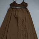 Women Sexy 2 Piece Outfits Dress Chiffon Strap Deep V Neck Bra Crop Top High Split Maxi Dresses Skirt Set (Large, Brown)