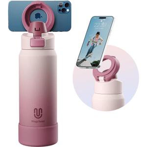 Insulated Magnetic Water Bottle - Reusable Stainless Steel Bottle with MagSafe Compatible Phone Holder - Perfect for Gym, Sports, and Travel - Blush Pink 32oz